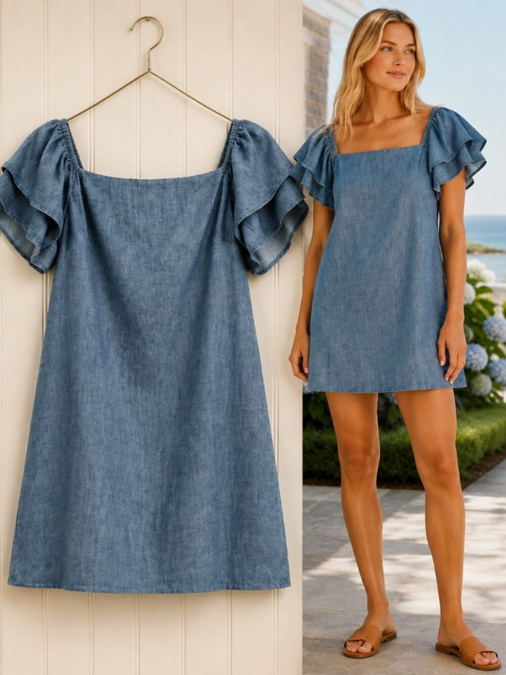 Alice + Olivia Tula Chambray Off Shoulder Mini Dress S Casual Travel Vacation